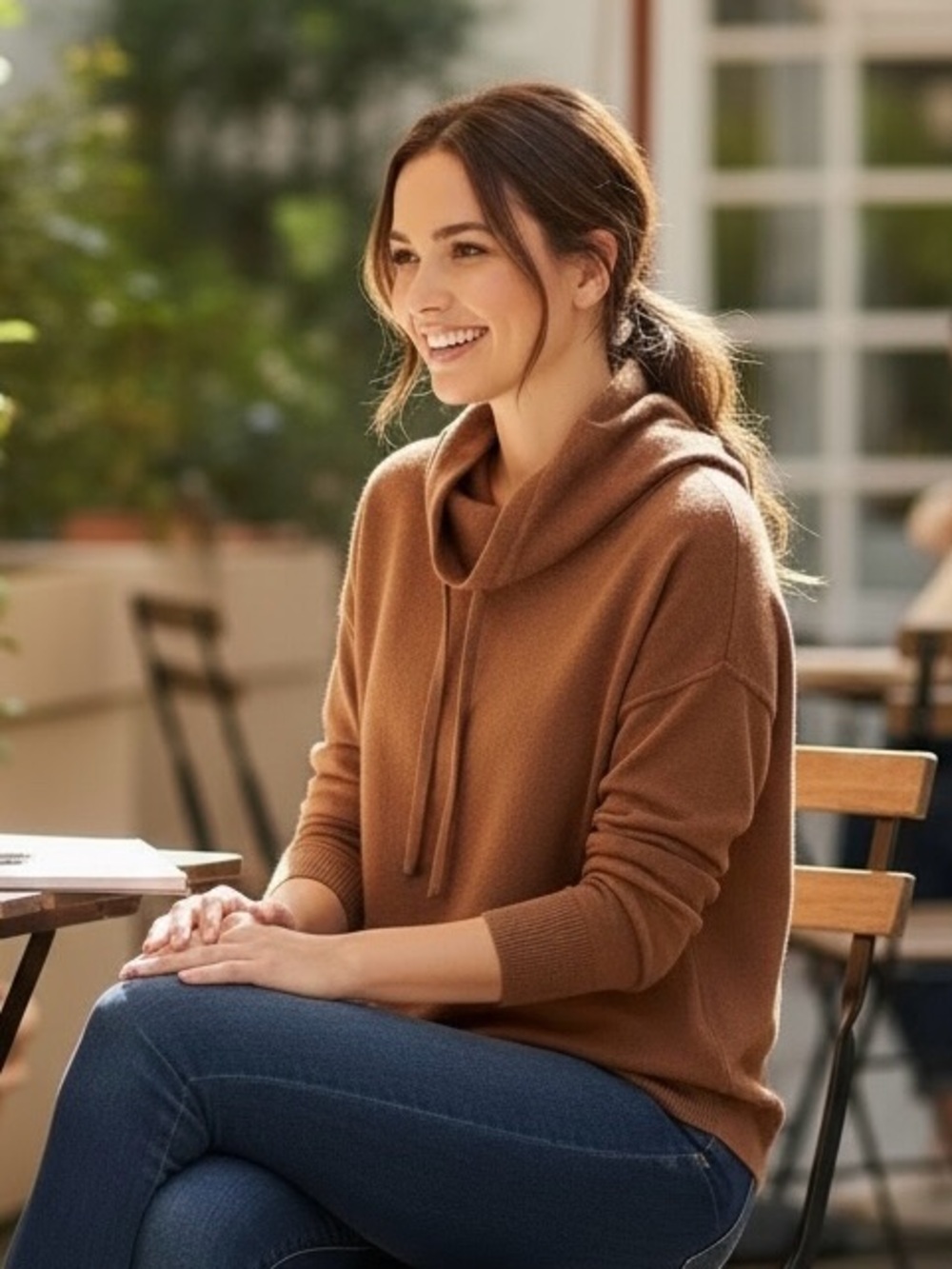 Banana Republic Merino Wool Sweater Women’s Size XS Funnel Neck Brown Cognac